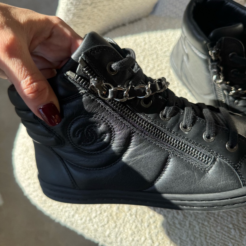 Chanel Lambskin Double Zip High Top Sneakers - Picture 5 of 8